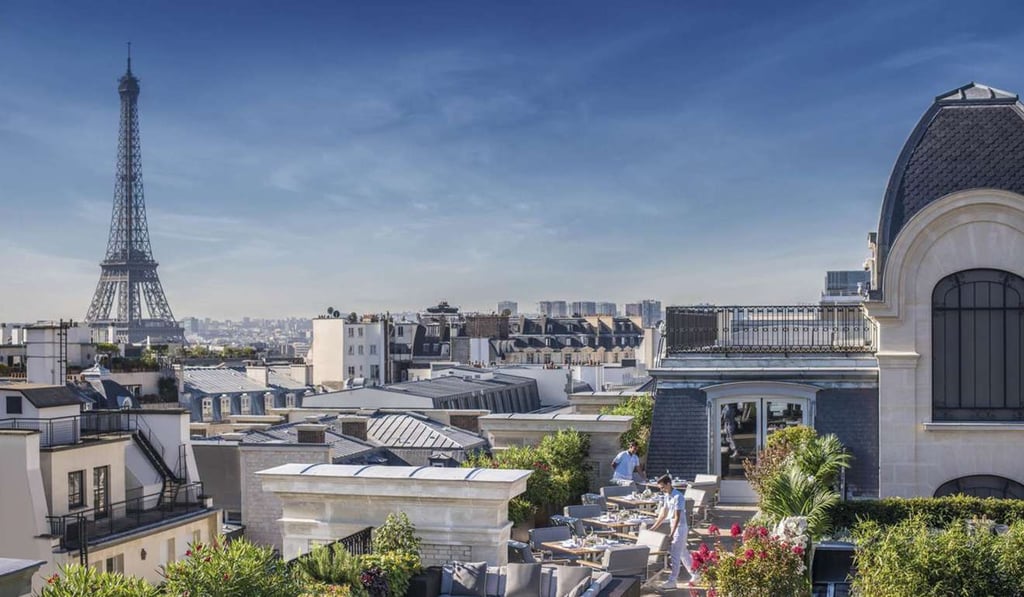 A postcard view of the Eiffel Tower from L'Oiseau Blanc. Photo: The Peninsula Hotels)