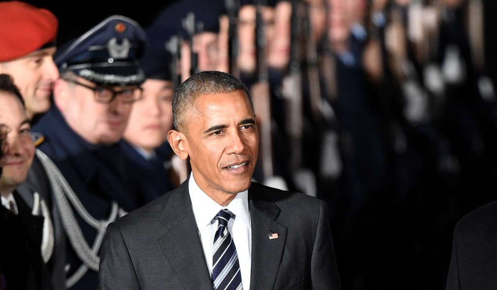 Then US president Barack Obama arrives in Berlin on November 16 to pay a farewell visit to German Chancellor Angela Merkel, widely seen as the new standard-bearer of liberal democracy since the election of Donald Trump. Photo: AFP