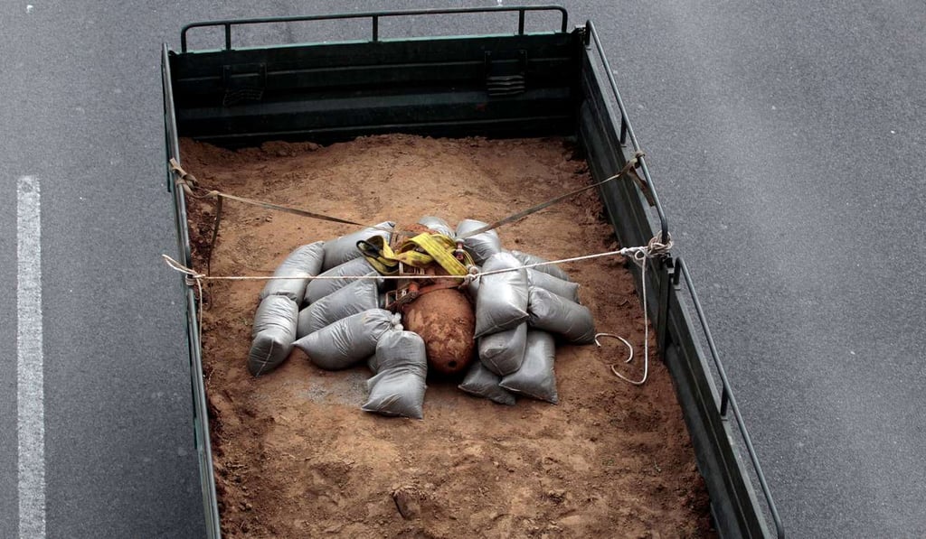 The 1.5-metre-long bomb was initially thought to contain nearly 250kg of explosives, but on closer inspection was found to be a 170kg device. Photo: Reuters
