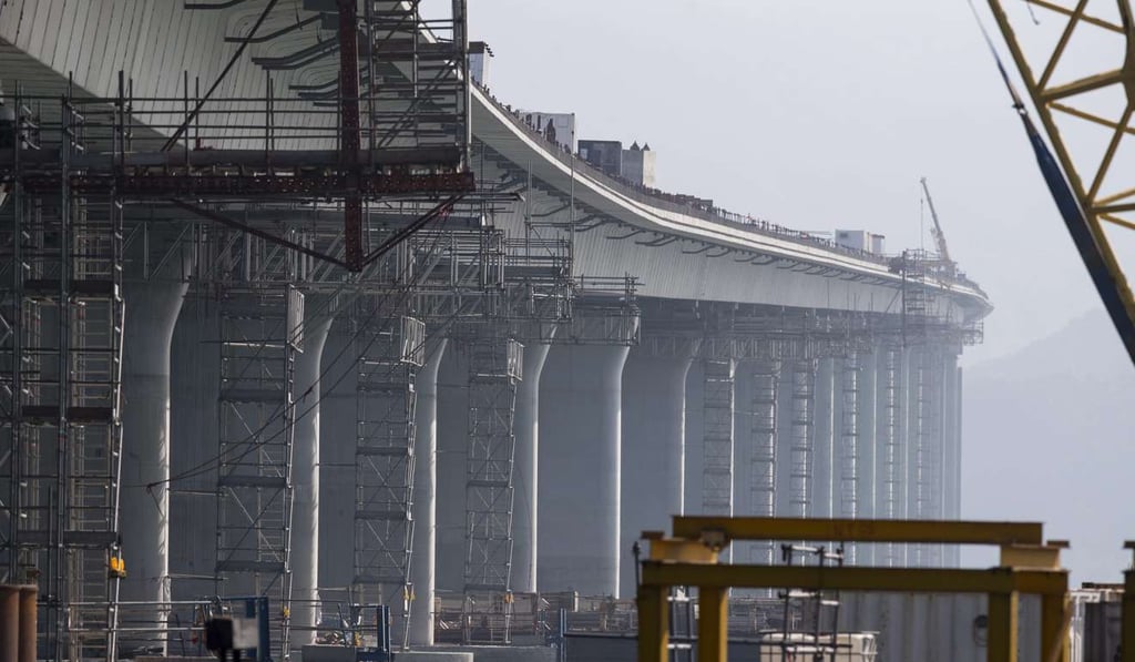 Construction work underway on the Hong Kong-Zhuhai-Macau Bridge on January 2017. The infrastructure improvement will make travel between Hong Kong and the Macau gateway easier. Photo: EPA Construction work underway on the Hong Kong-Zhuhai-Macau Bridge on January 2017. The infrastructure improvement will make travel between Hong Kong and the Macau gateway easier. Photo: EPA