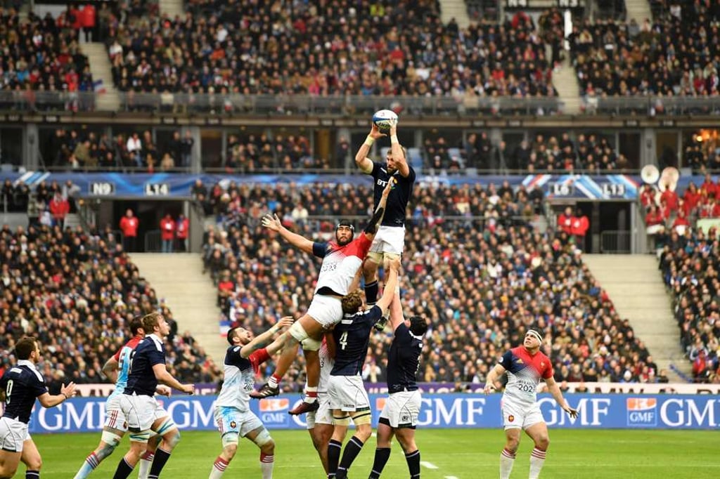 Scotland’s No 8 John Barclay catches the ball after a line out. Photo: AFP