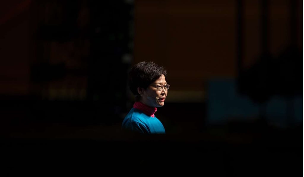 Carrie Lam kicking off her campaign earlier this month. Lam is understood to be Beijing’s choice for Hong Kong chief executive. Photo: EPA