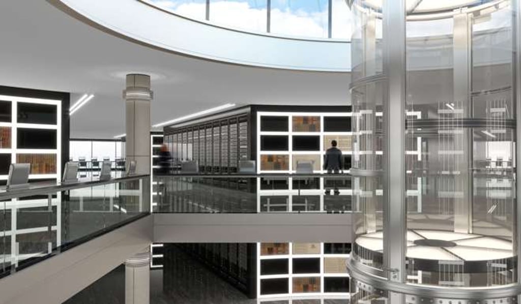 The lavish use of transparent materials on the walls and floors creates a serene space for the visitors to immerse in reading The lavish use of transparent materials on the walls and floors creates a serene space for the visitors to immerse in reading