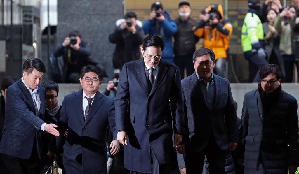 Lee Jae-yong, co-vice-chairman of Samsung Electronics, arrives at the special prosecutors' office in Seoul on February 13. Photo: Bloomberg
