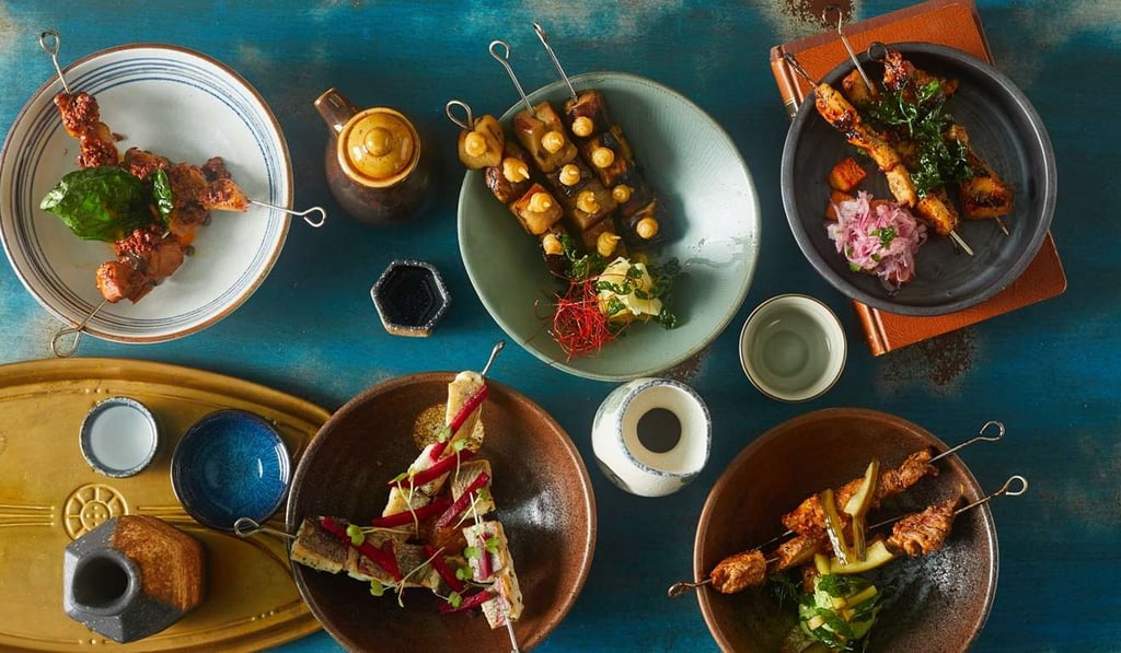 “Sticks”, or skewers of meat and vegetables, are good for sharing.