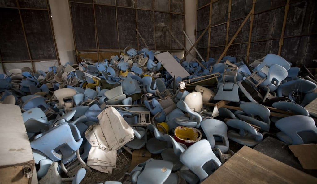 Seats jumbled in a pile inside Maracana stadium in Rio de Janeiro. The stadium has been vandalised as stadium operators, the Rio state government, and Olympic organisers, have fought over $1 million in unpaid electricity bills and management of the venue. Photo: AP