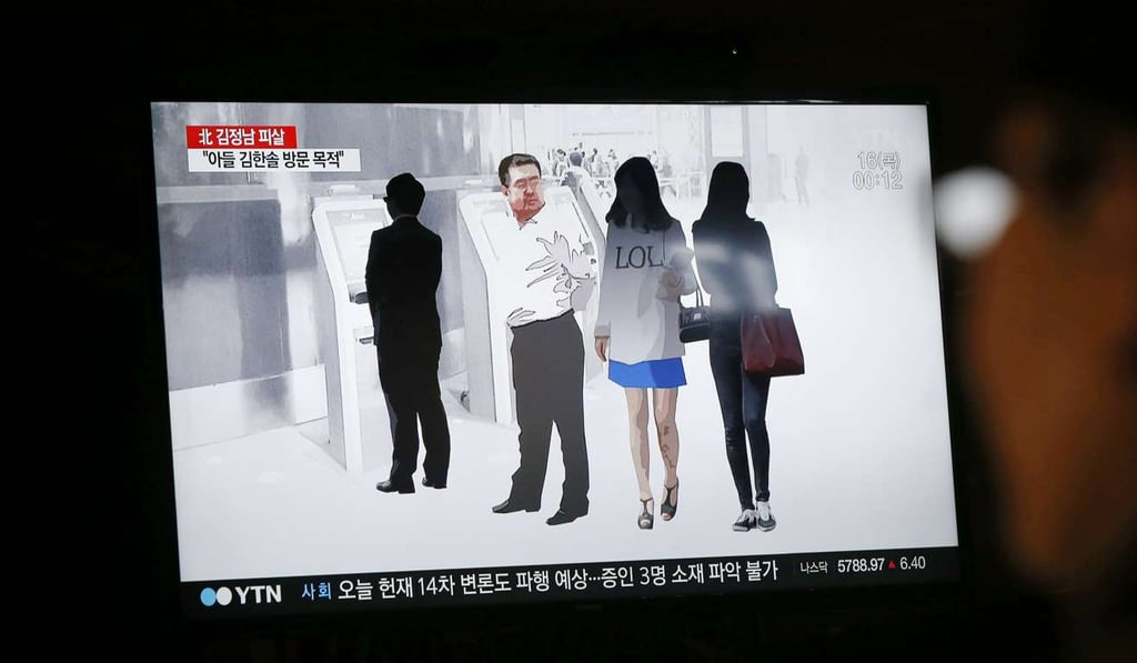 A South Korean television show explains the assassination of North Korean leader Kim Jong-un's half-brother, Kim Jong-nam. Photo: EPA