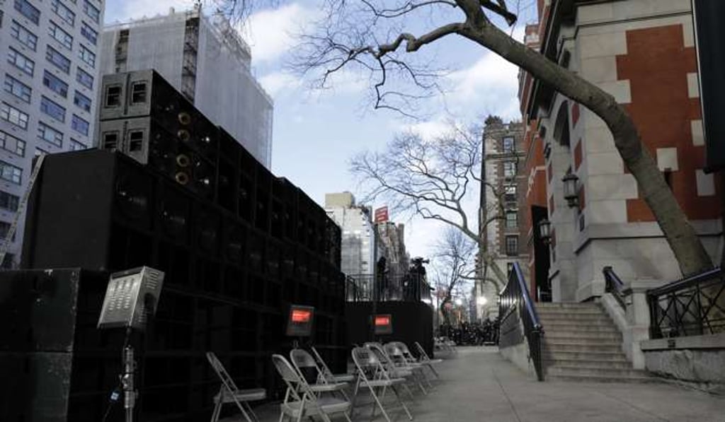 A view of the sidewalk runway and models seating before the start of Marc Jacobs’ AW17 show at New York Fashion Week. Photo: EPA