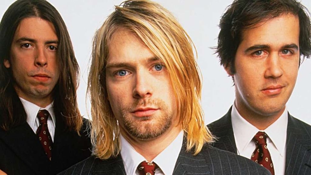 An official shot of Nirvana: Dave Grohl, Kurt Cobain and Krist Novoselic