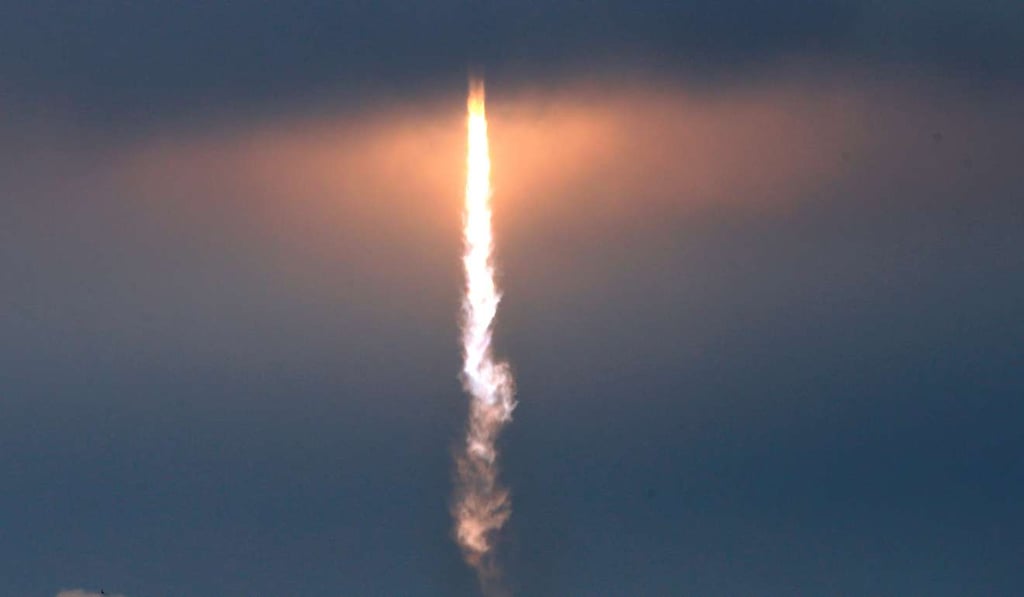 A SpaceX Falcon 9 rocket disappears into clouds after it lifted off on a supply mission to the International Space Station from historic launch pad 39A at the Kennedy Space Centrr in Cape Canaveral, Florida, on Sunday. Photo: Reuters