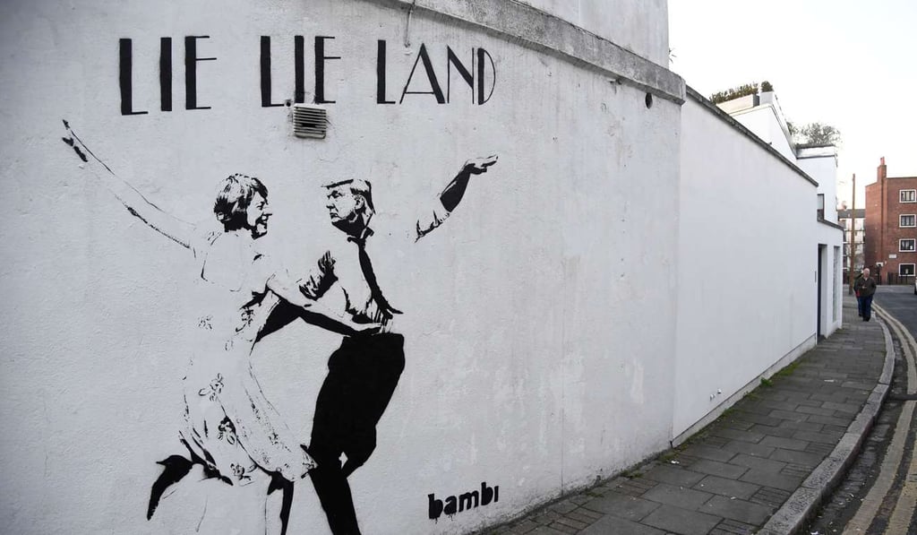 A mural depicting U.S. President Donald Trump is seen on a wall in London. Photo: Reuters