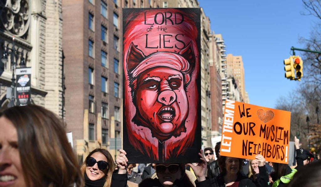Protestors march down Central Park West in New York City during a Protestors march down Central Park West in New York City during a