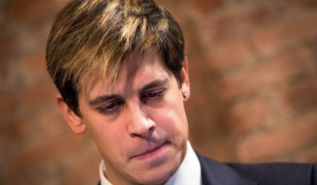 Milo Yiannopoulos speaks during a press conference on Tuesday in New York at which he announced he had resigned from his position at Brietbart News. Photo: AFP