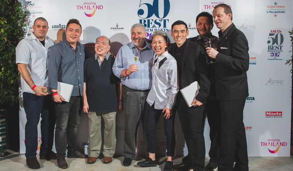 Hong Kong chefs and restauranteurs at Asia’s 50 Best Restaurants awards ceremony in Bangkok, sponsored by S.Pellegrino & Acqua Panna.