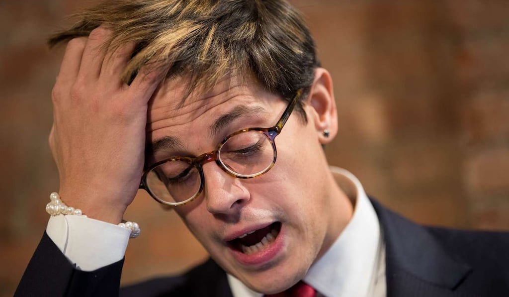 Milo Yiannopoulos announces his resignation from Brietbart News during a press conference in New York City on Tuesday. Photo: AFP