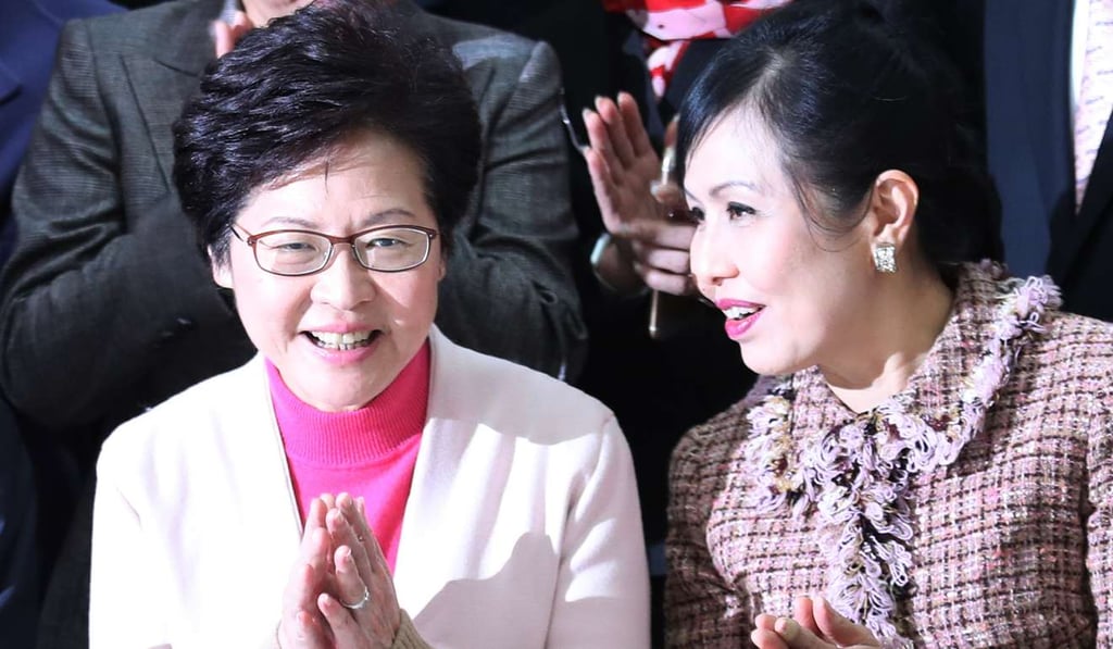 Carrie Lam Cheng Yuet-ngor (left) has bagged more than 300 nominations for the election. Photo: Nora Tam Carrie Lam Cheng Yuet-ngor (left) has bagged more than 300 nominations for the election. Photo: Nora Tam