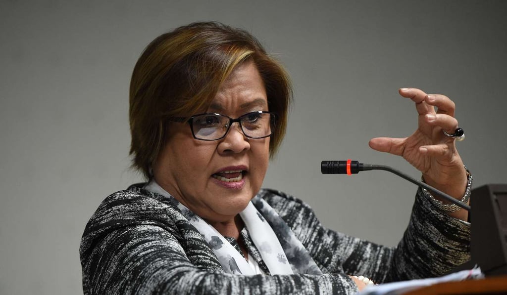 Philippine Senator Leila de Lima gestures as she speaks during a press conference at the senate in Manila. Photo: AFP