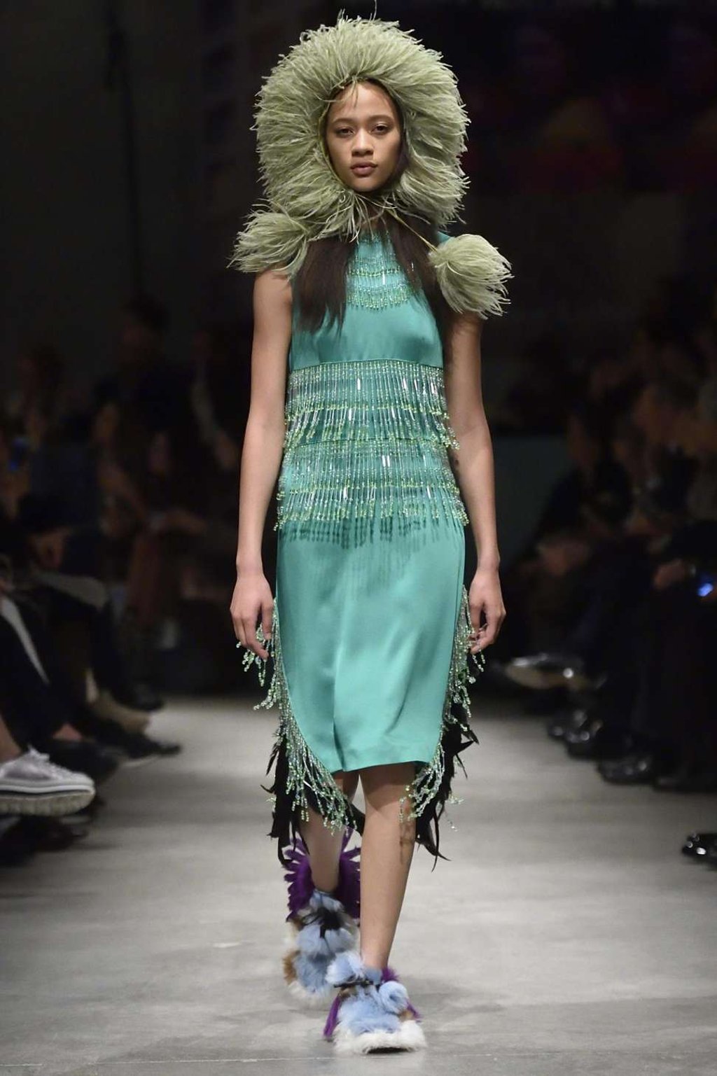 Furry slippers were a feature of the collection. Photo: EPA