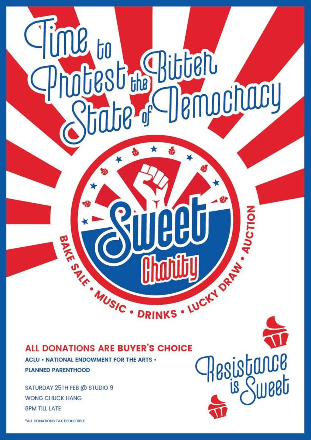 The Sweet Charity promotional poster: 'Time to protest the bitter state of democracy'. The Sweet Charity promotional poster: 'Time to protest the bitter state of democracy'.