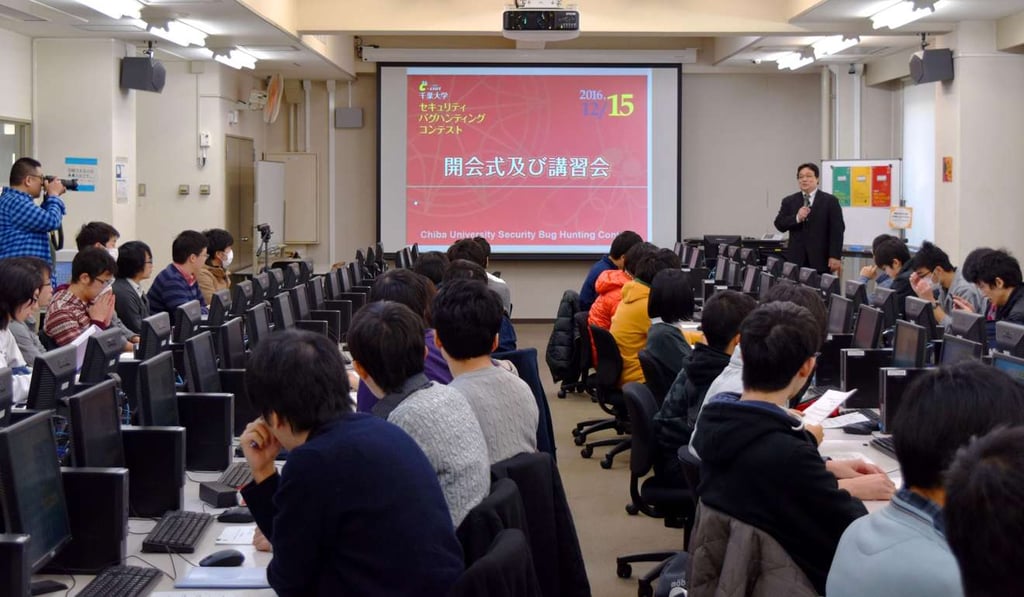 An orientation session at Chiba University for students taking part in a ‘bug-hunting’ contest. Photo: Kyodo