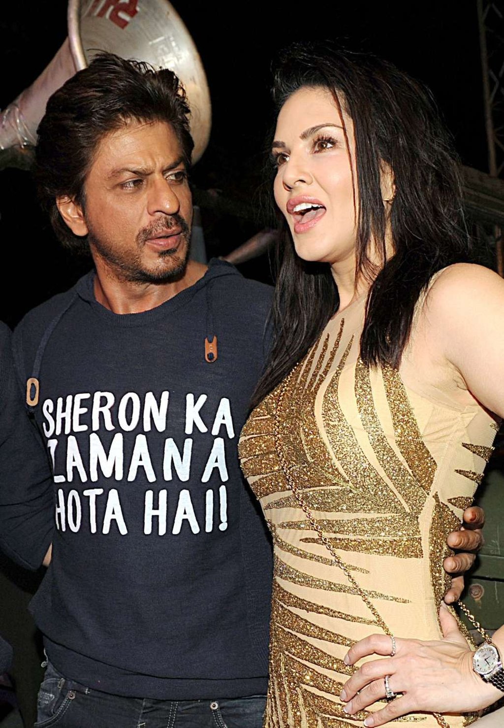 Indian Bollywood actors Shah Rukh Khan, left, and Sunny Leone promote their film Raees in Mumbai. Photo: AFP Indian Bollywood actors Shah Rukh Khan, left, and Sunny Leone promote their film Raees in Mumbai. Photo: AFP