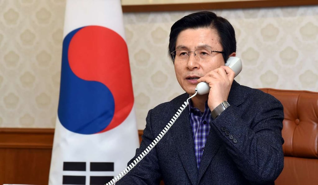 South Korea's acting president, Hwang Kyo-Ahn, speaking on the phone in Seoul. Photo: AFP South Korea's acting president, Hwang Kyo-Ahn, speaking on the phone in Seoul. Photo: AFP