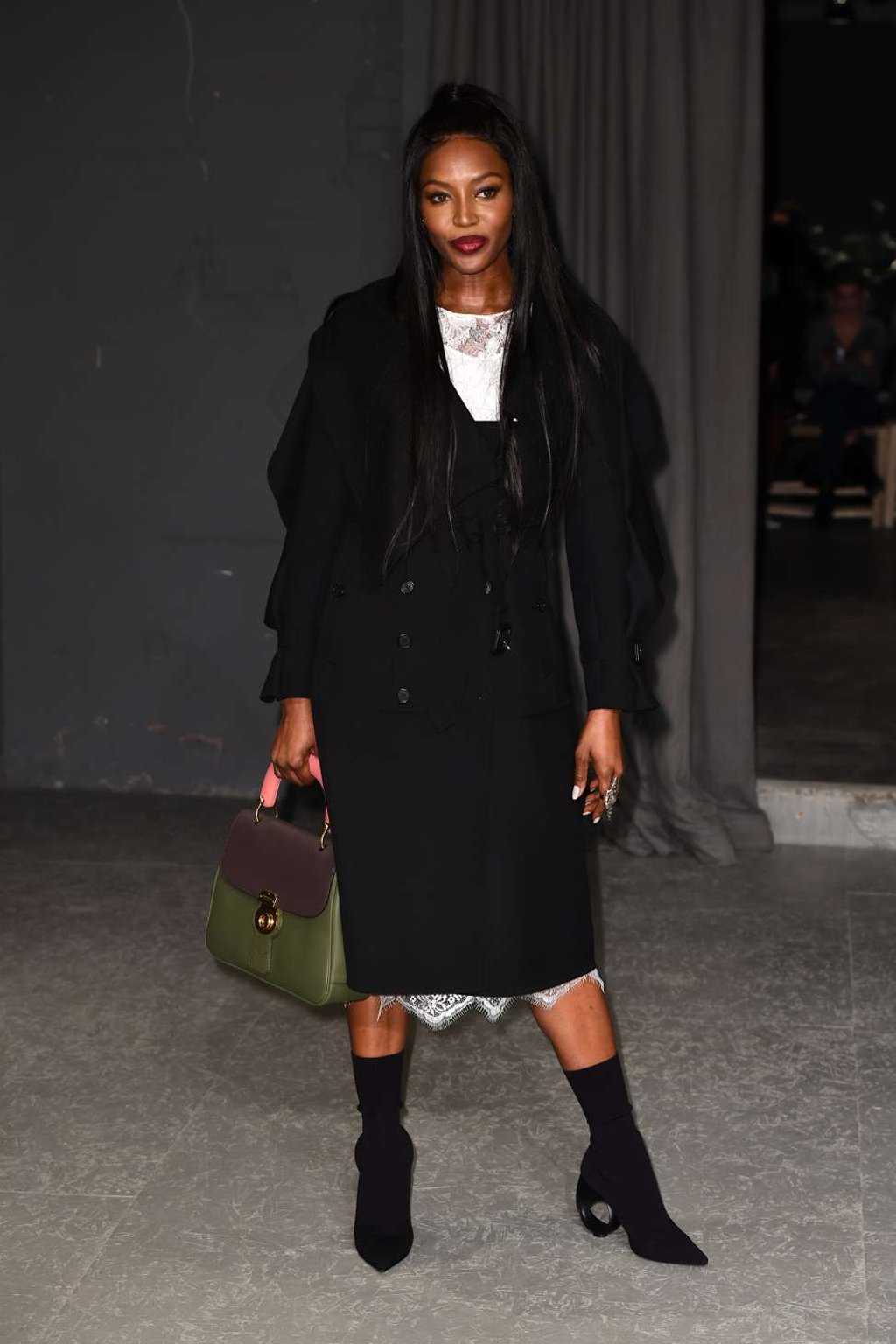 Naomi Campbell wearing Burberry at Burberry’s February 2017 Show during London Fashion Week