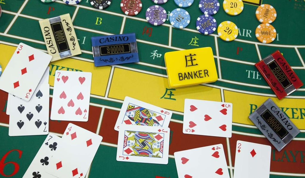 Gaming chips and playing cards are seen at a Global Gaming Expo in Macau. Photo: EPA