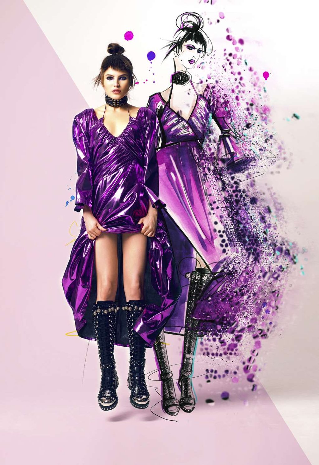 Thornton Bregazzi, dress, HK$11,020; Alexander McQueen, boots, price on request; Fleet Ilya, stud choker, HK$2,100 Thornton Bregazzi, dress, HK$11,020; Alexander McQueen, boots, price on request; Fleet Ilya, stud choker, HK$2,100