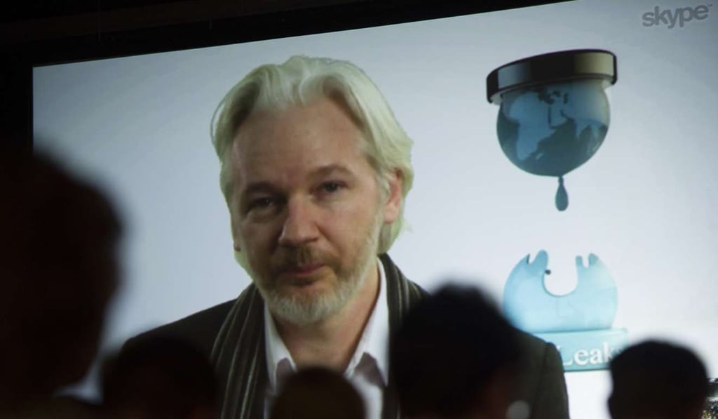 Julian Assange, founder of the WikiLeaks website, speaks during a panel discussion in Texas in 2014. Photo: Bloomberg