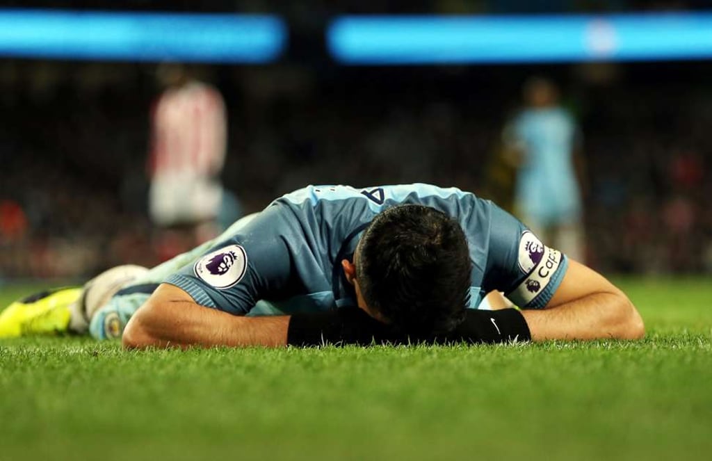 Sergio Aguero reacts after a missed opportunity. Photo: EPA