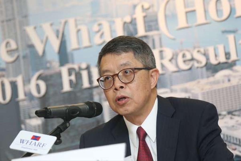 Wharf (Holdings) Ltd’s chairman and managing director Stephen Ng Tin-hoi announcing the decision by Hong Kong’s largest retail landlord to exit its pay-television business. Photo: K. Y. Cheng