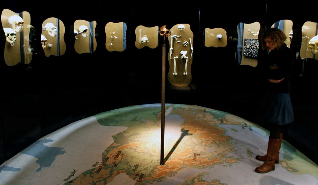 A girl looks the replica of a Neanderthal skull displayed in the new Neanderthal Museum in the northern town of Krapina, Croatia. Photo: Reuters