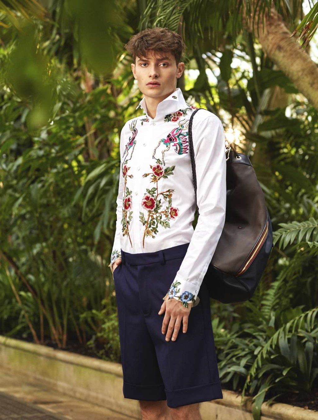 Gucci, shirt, HK$25,900, short, HK$4,950; Paul Smith, bag, HK$7,229