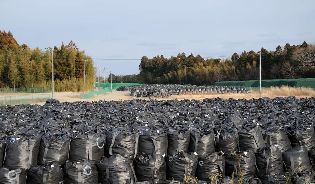 Bags of contaminated soil lined up at Tomioka, in Japan’s Fukushima prefecture, on February 22, as the fallout of the March 2011 nuclear disaster lingers. Photo: Xinhua
