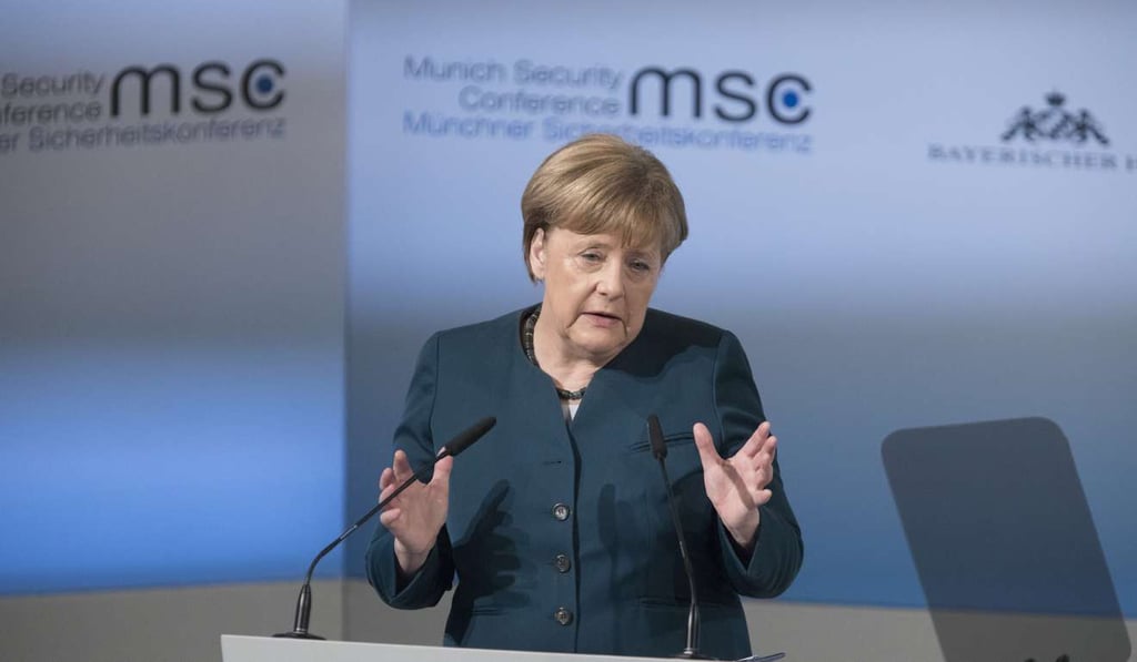 German chancellor Angela Merkel gestures as she speaks at the 53rd Munich Security Conference (MCS) last month. Photo: German chancellor Angela Merkel gestures as she speaks at the 53rd Munich Security Conference (MCS) last month. Photo: