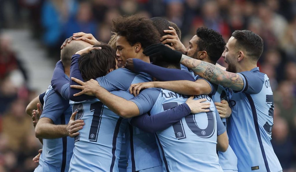 Manchester City celebrate after David Silva’s opener. Photo: Reuters