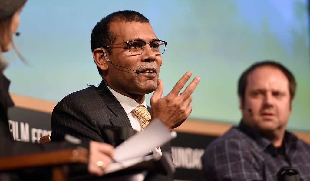 Exiled former president of the Maldives, Mohamed Nasheed, speaks at a climate roundtable at the Sundance Film Festival. Photo: AFP Exiled former president of the Maldives, Mohamed Nasheed, speaks at a climate roundtable at the Sundance Film Festival. Photo: AFP