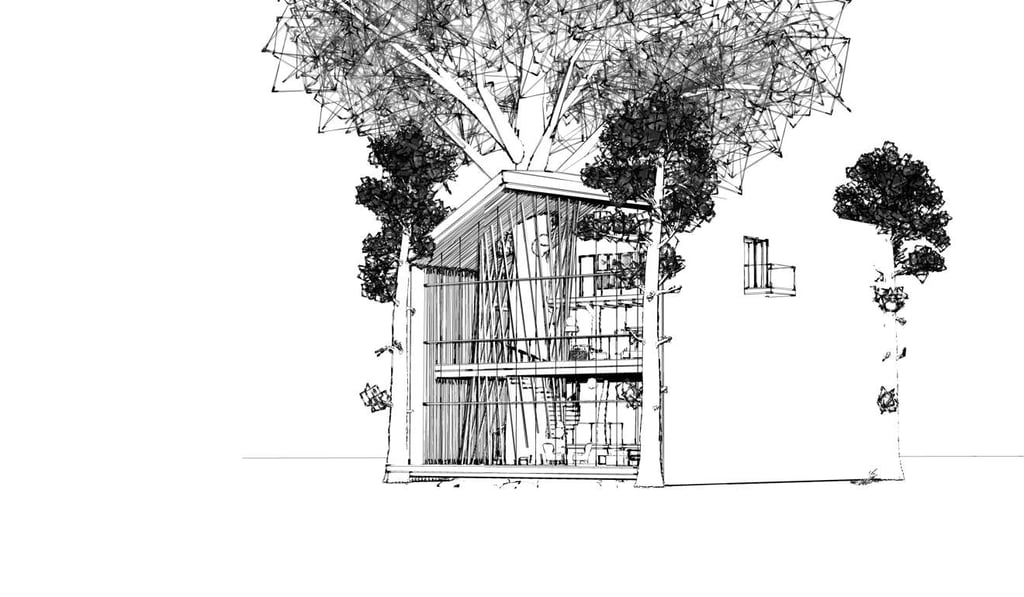 The treehouse incorporates trees in the natural surroundings into design of the building structure. The treehouse incorporates trees in the natural surroundings into design of the building structure.