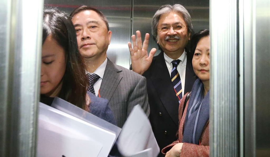 Chief executive candidate John Tsang waves to the media as he leaves after attending an election briefing session in Mong Kok. Tsang is likeable and capable. Is it too late to switch Beijing’s fateful finger of favouritism to him? Photo: Felix Wong