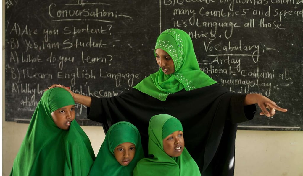 Fatun Ahmed Farah runs an English conversation class for fourth graders at Borama Girls Primary School in northwestern Somaliland. Photo: Anna Kari