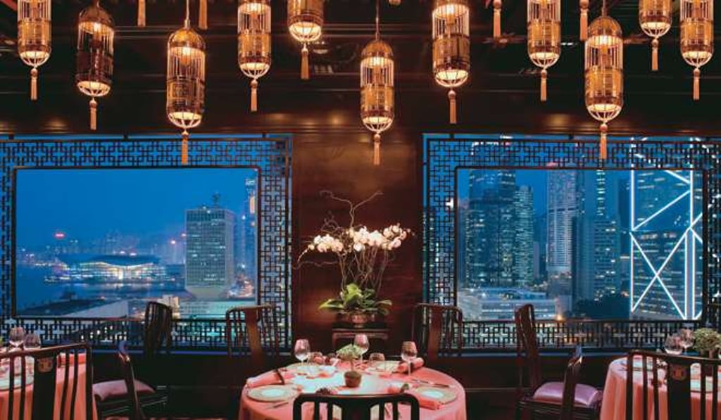 Chinese lamps hang from the ceilings at Man Wah Restaurant.