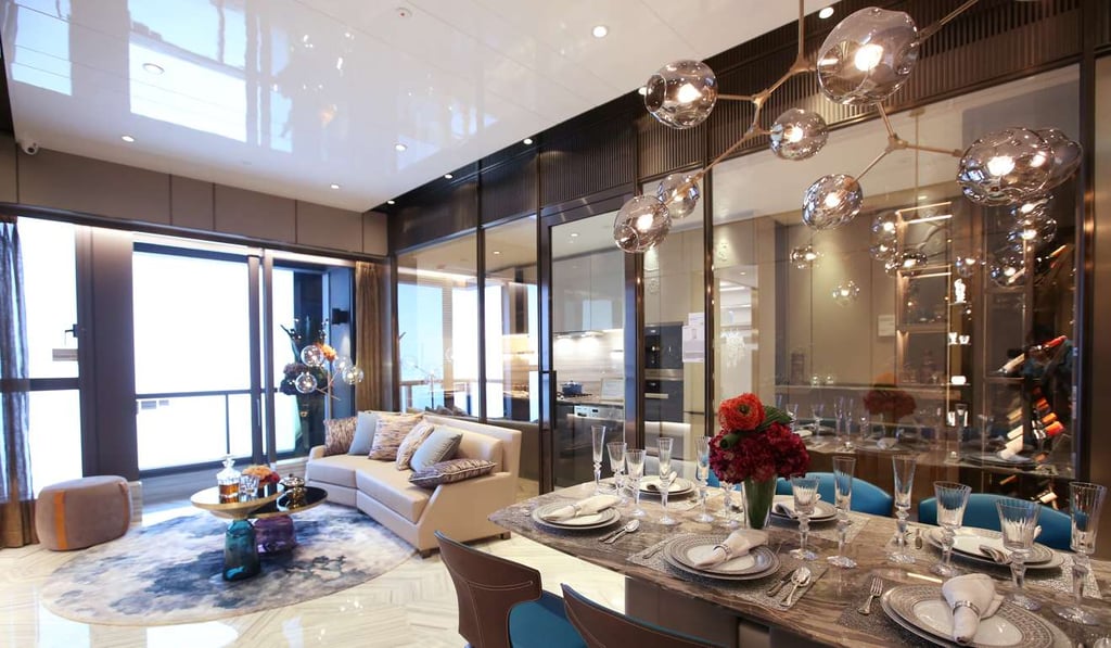 The living and dining room on view at the Vibe Centro show flat. Photo: Edward Wong