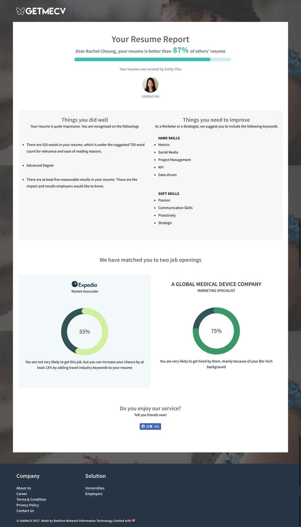A screenshot of the GetMeCV app. Photo: handout A screenshot of the GetMeCV app. Photo: handout
