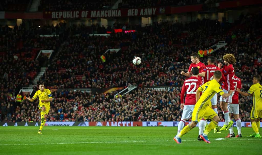 Rostov’s Cristian Noboa comes close from, a free-kick. Photo: EPA