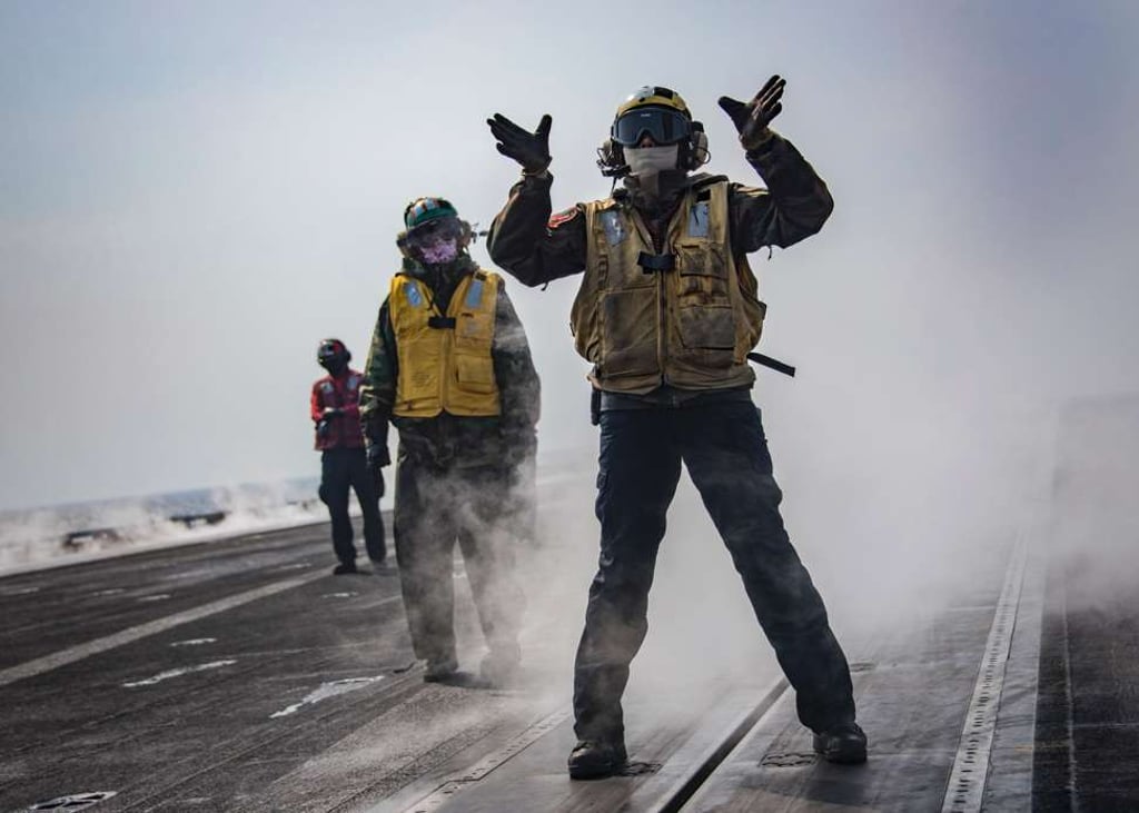 US Navy sailors take part in operations on the flight deck of the aircraft carrier USS Carl Vinson this month, in the waters east of the Korean peninsula. The centrepiece of Trump’s budget increase is a plan to expand the US Navy to 350 ships, from the current 274. Photo: AFP / US Navy US Navy sailors take part in operations on the flight deck of the aircraft carrier USS Carl Vinson this month, in the waters east of the Korean peninsula. The centrepiece of Trump’s budget increase is a plan to expand the US Navy to 350 ships, from the current 274. Photo: AFP / US Navy