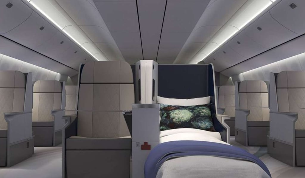 A rendering of the Crystal jet’s lie-flat seats.Source: Crystal Cruises