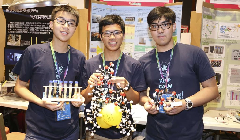 Hong Kong Youth Science and Technology Innovation Competition winners from Po Leung Kuk Ngan Po Ling College in To Kwa Wan. Photo: HKYSTIC