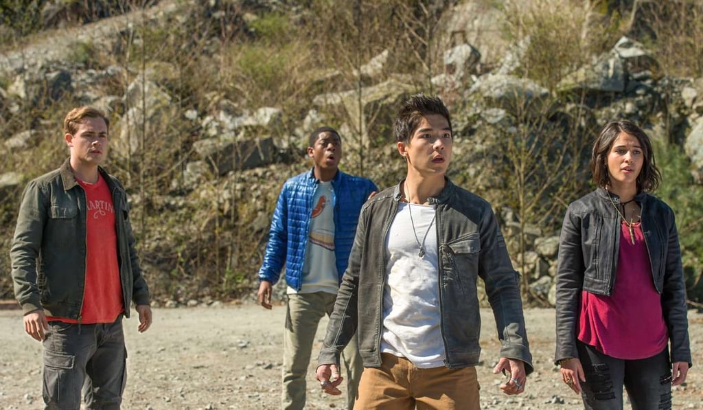 From left: Dacre Montgomery as Jason, RJ Cyler as Billy, Ludi Lin as Zach and Naomi Scott as Kimberly in Power Rangers. Photo: Kimberley French