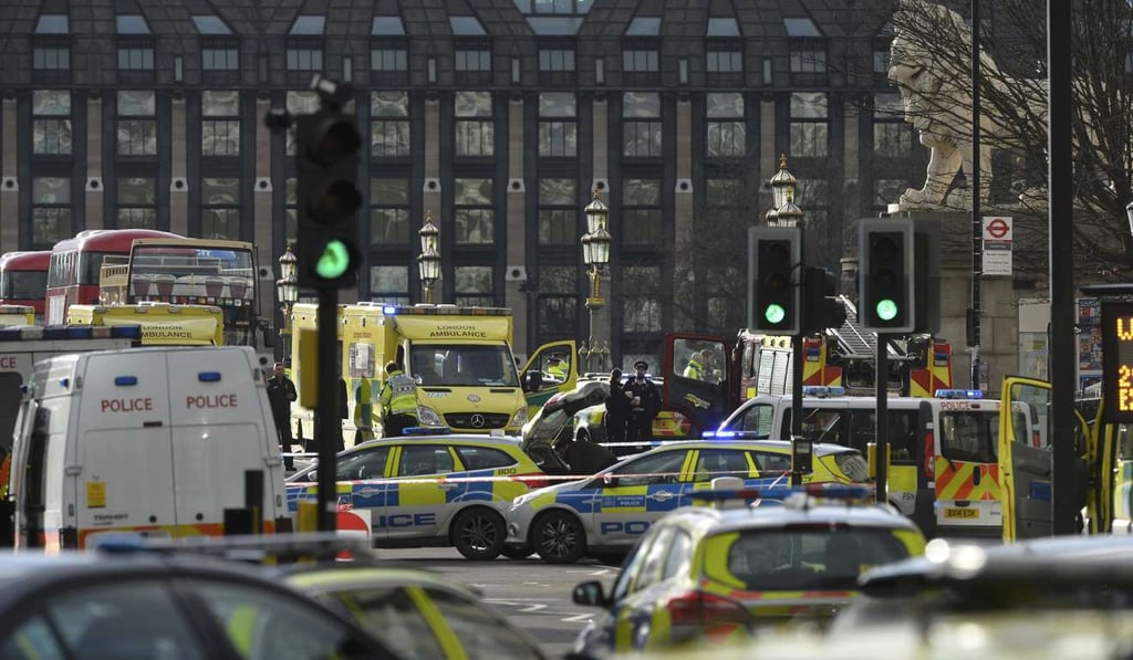 Emergency services respond after an incident on Westminster Bridge in London on Wednesday. Photo: Reuters